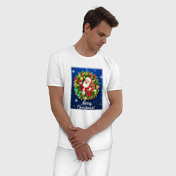 Пижама хлопковая мужская Рождественское настроение, цвет: белый — фото 2