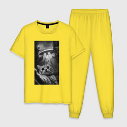Пижама хлопковая мужская Котейка и НЛО, цвет: желтый