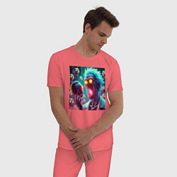 Пижама хлопковая мужская Morty Smiths nightmare - neon glow fantasy, цвет: коралловый — фото 2