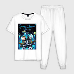 Пижама хлопковая мужская Rick and Morty - space special forces, цвет: белый