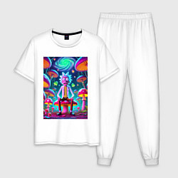 Пижама хлопковая мужская Рик среди неоновых грибов - нейроарт фантазия, цвет: белый
