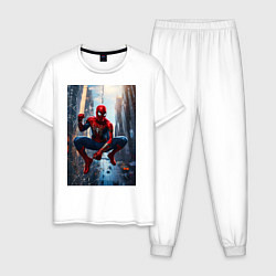 Пижама хлопковая мужская Spider Man на страже справедливости, цвет: белый