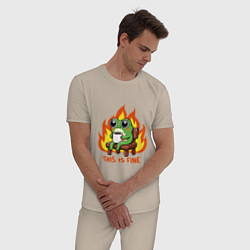 Пижама хлопковая мужская Frog - this is fine, цвет: миндальный — фото 2