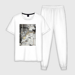 Пижама хлопковая мужская Черно-бежевая абстракция, цвет: белый