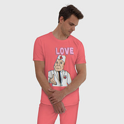 Пижама хлопковая мужская Дурка день влюбленных мем, цвет: коралловый — фото 2