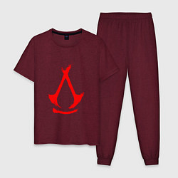 Пижама хлопковая мужская Assassins creed - shadows logotype, цвет: меланж-бордовый