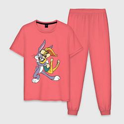 Пижама хлопковая мужская Bugs Bunny - Lola Bunny, цвет: коралловый