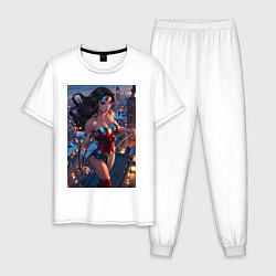 Мужская пижама Чудо-женщина на крыше с городским фоном