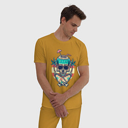 Пижама хлопковая мужская Skull summer, цвет: горчичный — фото 2
