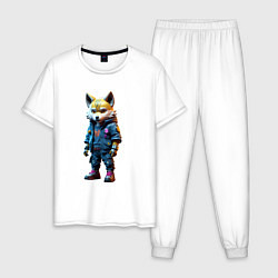 Пижама хлопковая мужская Уличный лисёнок - нейроарт, цвет: белый