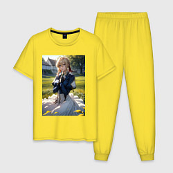 Пижама хлопковая мужская Вайолет Эвергарден на лугу, цвет: желтый