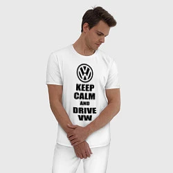 Пижама хлопковая мужская Keep Calm & Drive VW, цвет: белый — фото 2