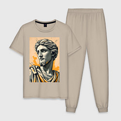 Пижама хлопковая мужская Арт с античным портретом, цвет: миндальный
