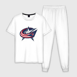 Пижама хлопковая мужская Columbus blue jackets - hockey team - emblem, цвет: белый