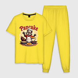 Пижама хлопковая мужская Енот готовит панкейки, цвет: желтый