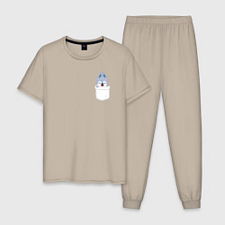 Пижама хлопковая мужская Wolf Chan in pocket, цвет: миндальный