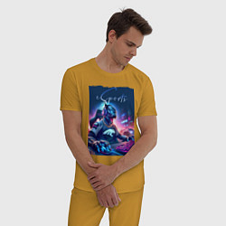 Пижама хлопковая мужская Cyber panther is esports player - neon glow, цвет: горчичный — фото 2
