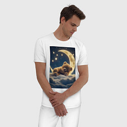 Пижама хлопковая мужская Плюшевый мишка сидит на Луне, цвет: белый — фото 2