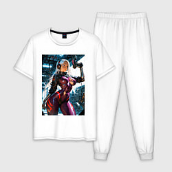 Пижама хлопковая мужская Девушка с оружием в киберпанк стиле, цвет: белый