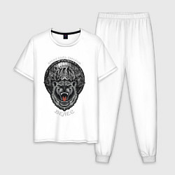 Пижама хлопковая мужская Время быть сильным - Велес медведь, цвет: белый