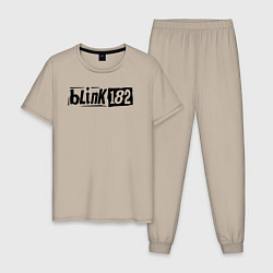 Пижама хлопковая мужская Blink 182 трафарет черный, цвет: миндальный