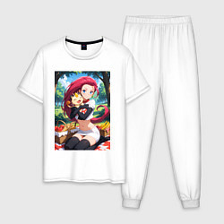 Пижама хлопковая мужская Джесси и Мяут на пикнике, цвет: белый