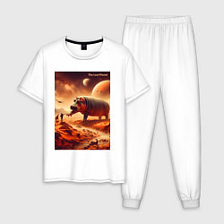 Пижама хлопковая мужская Первая встреча - затерянная планета, цвет: белый
