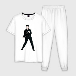 Пижама хлопковая мужская Танцующий Элвис Пресли, цвет: белый
