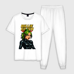 Пижама хлопковая мужская Билли Айлиш в стиле комикса, цвет: белый