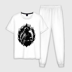 Пижама хлопковая мужская Пожарный в огне, цвет: белый