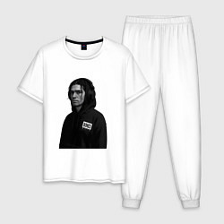 Пижама хлопковая мужская Bones в капюшоне с наушниками, цвет: белый