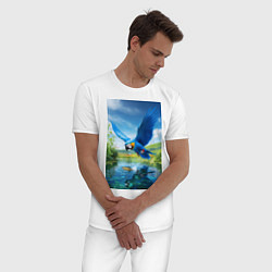 Пижама хлопковая мужская Попугай ловит рыбу, цвет: белый — фото 2