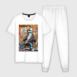 Пижама хлопковая мужская Гитарист Бендер - тяжёлый рок, цвет: белый