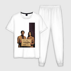 Мужская пижама Мужчина и женщина с чертежом НЛО ретро поп-арт 197