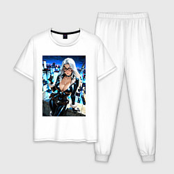 Мужская пижама Черная кошка с брилиантом на крыше здания