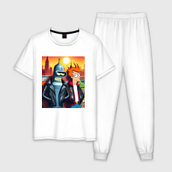 Пижама хлопковая мужская Фрай и Бендер жители Нью-Йорка, цвет: белый