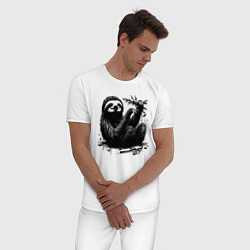 Пижама хлопковая мужская Ленивец с веткой, цвет: белый — фото 2