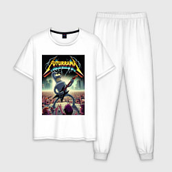 Пижама хлопковая мужская Концерт группы Футурама - гитарист Бендер, цвет: белый