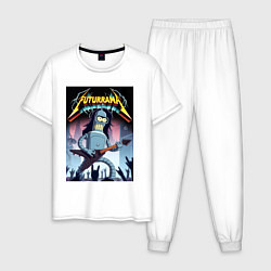 Пижама хлопковая мужская Рок гитарист Бендер из группы Футурама, цвет: белый
