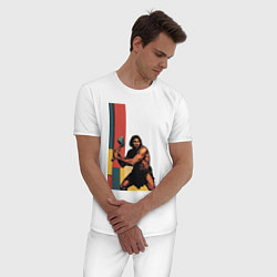 Пижама хлопковая мужская Поп-арт неандерталец, цвет: белый — фото 2