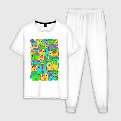 Пижама хлопковая мужская Яркие тропические рыбки, цвет: белый