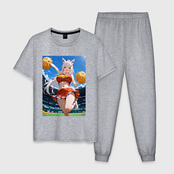 Пижама хлопковая мужская Кошка-болельщица, цвет: меланж