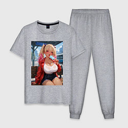 Пижама хлопковая мужская Sexy гяру с мороженным - аниме, цвет: меланж