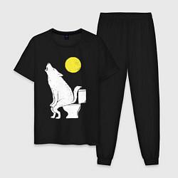 Пижама хлопковая мужская Срущий волк, цвет: черный