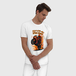 Пижама хлопковая мужская Speed demon мотоциклист, цвет: белый — фото 2
