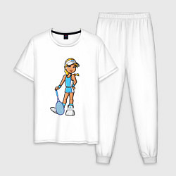 Пижама хлопковая мужская Блондинка теннисистка, цвет: белый
