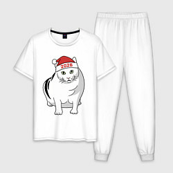 Пижама хлопковая мужская Мемный кот Бендер - 2026, цвет: белый