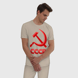 Пижама хлопковая мужская СССР Логотип, цвет: миндальный — фото 2
