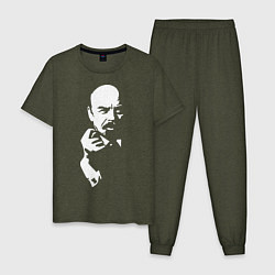 Пижама хлопковая мужская Ленин: фигу вам, цвет: меланж-хаки