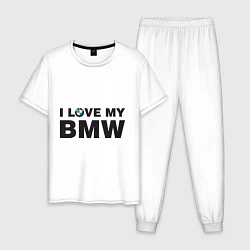 Пижама хлопковая мужская I love my BMW, цвет: белый